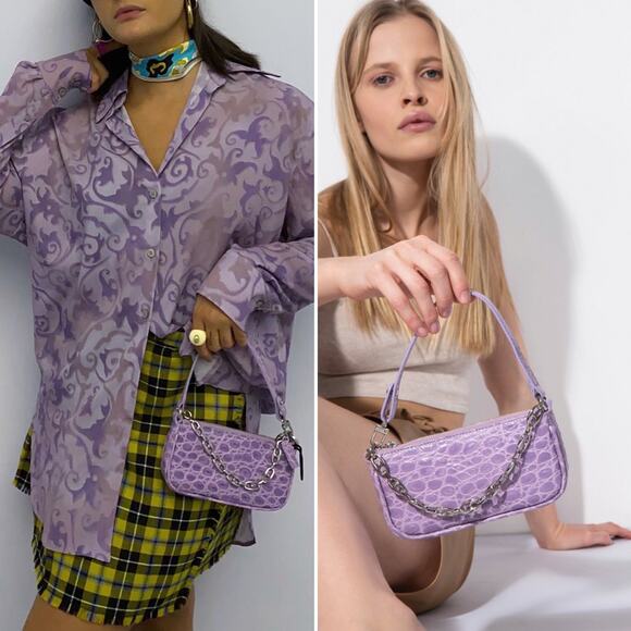 NWT By Far Rachel Mini Lilac Circular Crocodile Croc Embossed Leather Small Bag - Picture 2 of 12